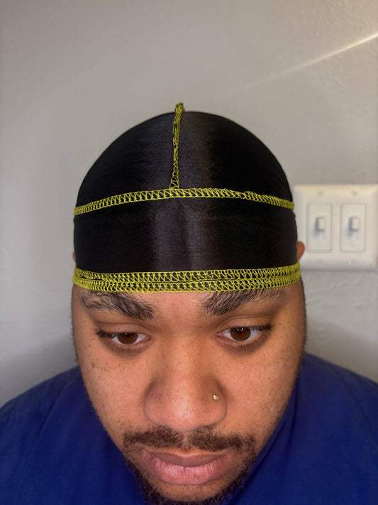 Black silky with yellow stitching