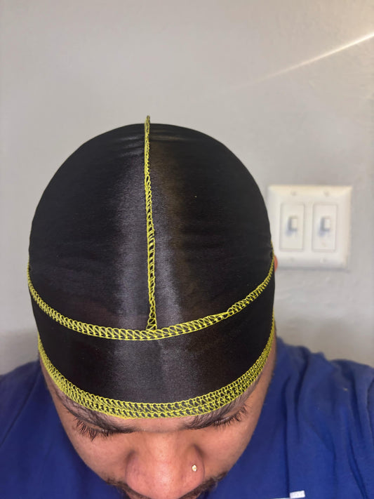 Black silky with yellow stitching